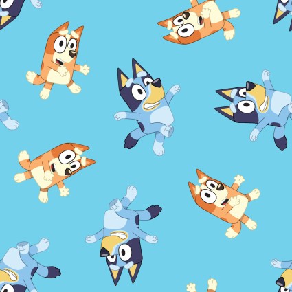 Bluey & Bingo Blue 100% Cotton Fabric- Sold by the 1/2 yard increment