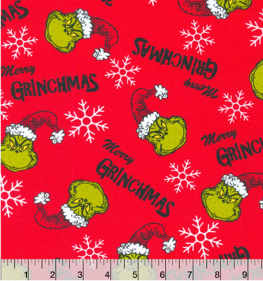 Merry Grinchmas Grinch Character 100% Cotton Fabric -Dr. Seuss Licensed Fabric - Sold by the 1/2 yard increment