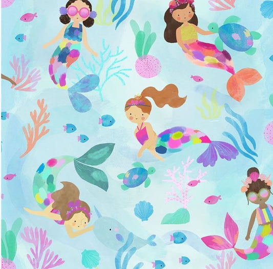 Mermaid Sea Underwater Timeless Treasures Cotton Fabric - Sold by the 1/2 yard increment