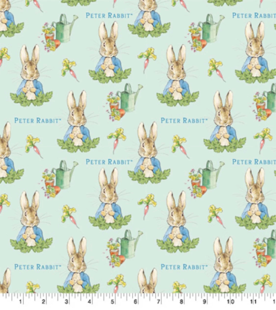 Peter Rabbit Badge Cotton Fabric- 100% Cotton - Continuous Cuts - Sold by the 1/2 yard increment