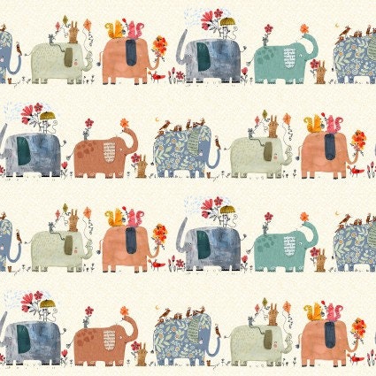 Elephant Joy Fabric - 100% Cotton - CON10411- Sold by the 1/2 yard increment