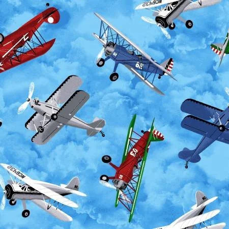 Airplane 100% Cotton Fabric - FAT18034-B  - Fabric Traditions -Sold by the 1/2 yard increment