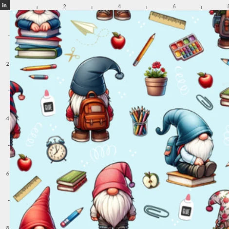 Back to School Gnomes 100% Cotton Fabric- Sold by the 1/2 yard increment