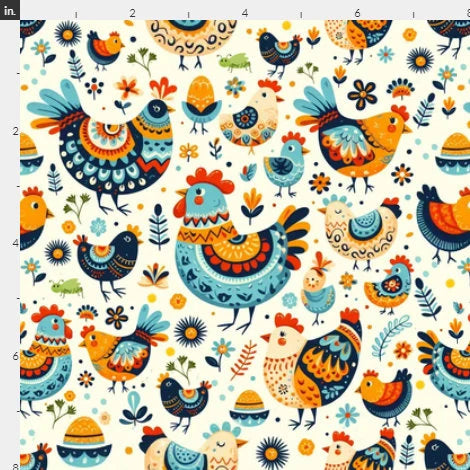 Pioneer Chickens & Roosters - cotton Fabric - 100% Cotton -Sold by the 1/2 yard increment