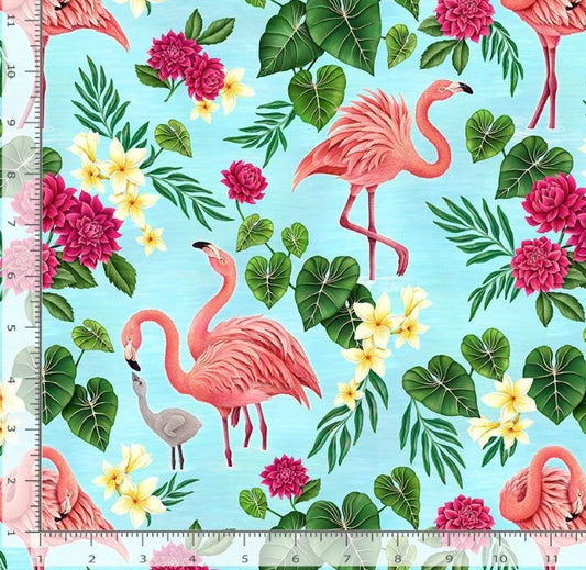 Tropical Flamingo Cotton fabric -100% Cotton - TT-Rosie CD2118 Timeless Treasures - Sold by the 1/2 yard increment