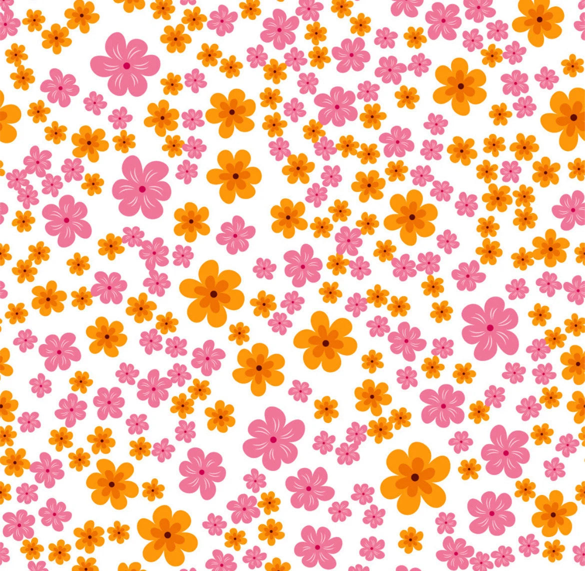 Pink and Orange Floral 100% Cotton Fabric- Sold by the 1/2 yard increment