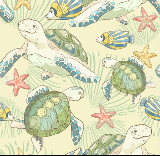 Sea Turtle Cotton fabric -100% Cotton - Sold by the 1/2 yard increment