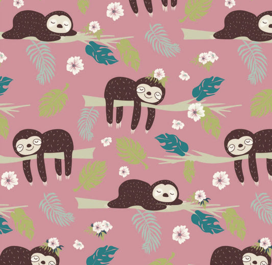 Sleepy Sloth Christmas Cotton fabric - 100% Cotton Fabric - Sold by the 1/2 yard increment